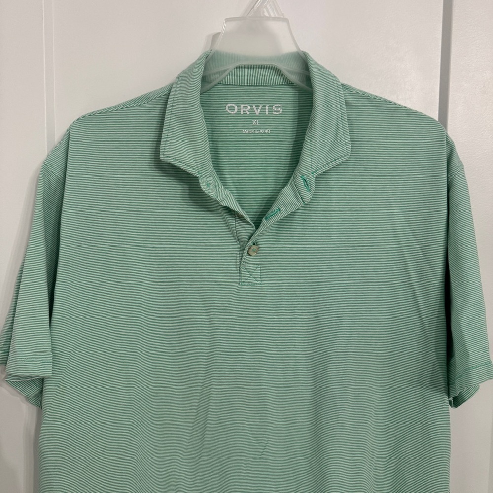 ORVIS Super Cool Men's Stretch Polo Shirt Size XL Short Sleeve Green Stripe - Picture 3 of 8
